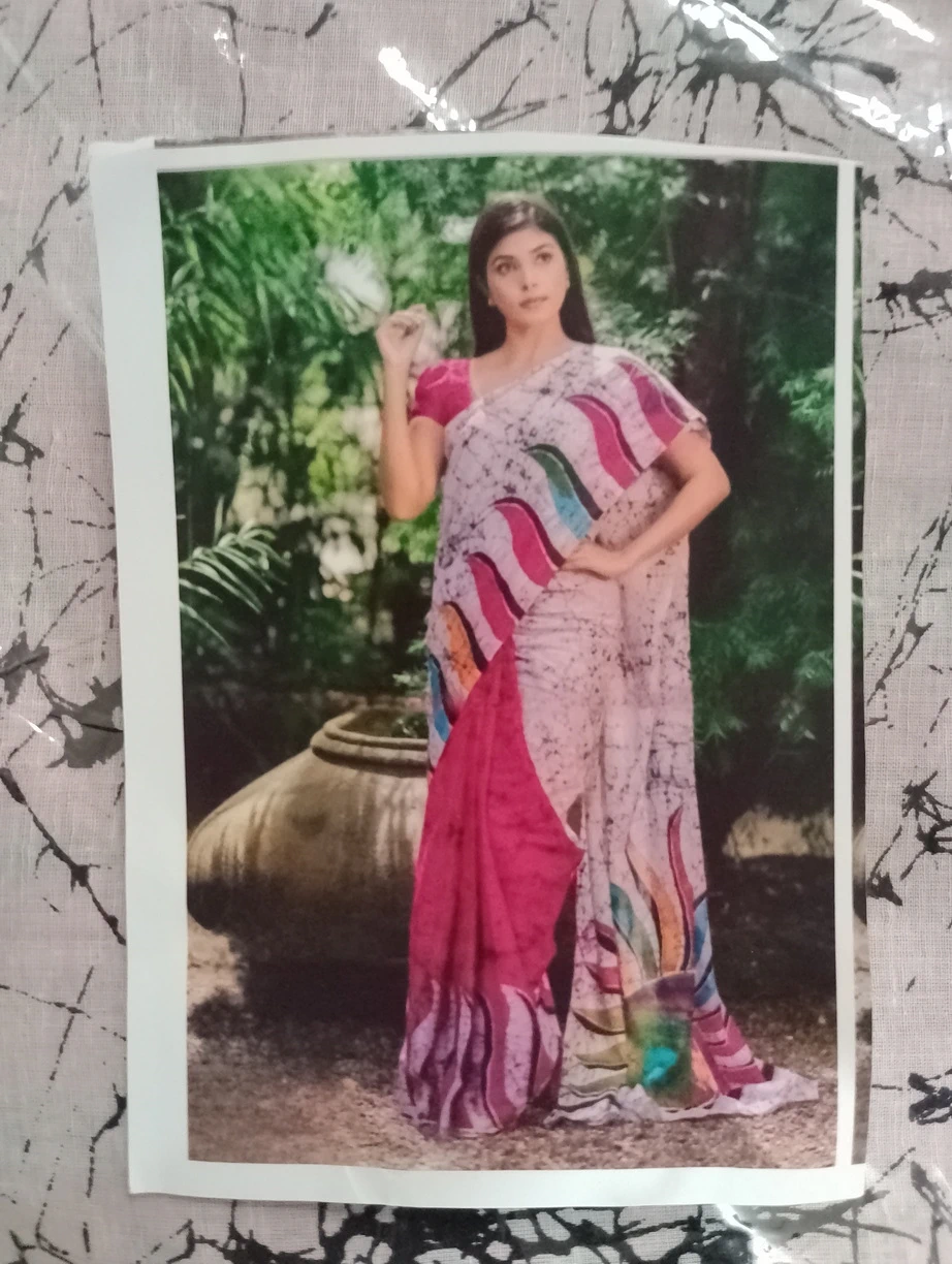 Batik Indian Budget Cotton Saree - Veets - White Multicolour Mix